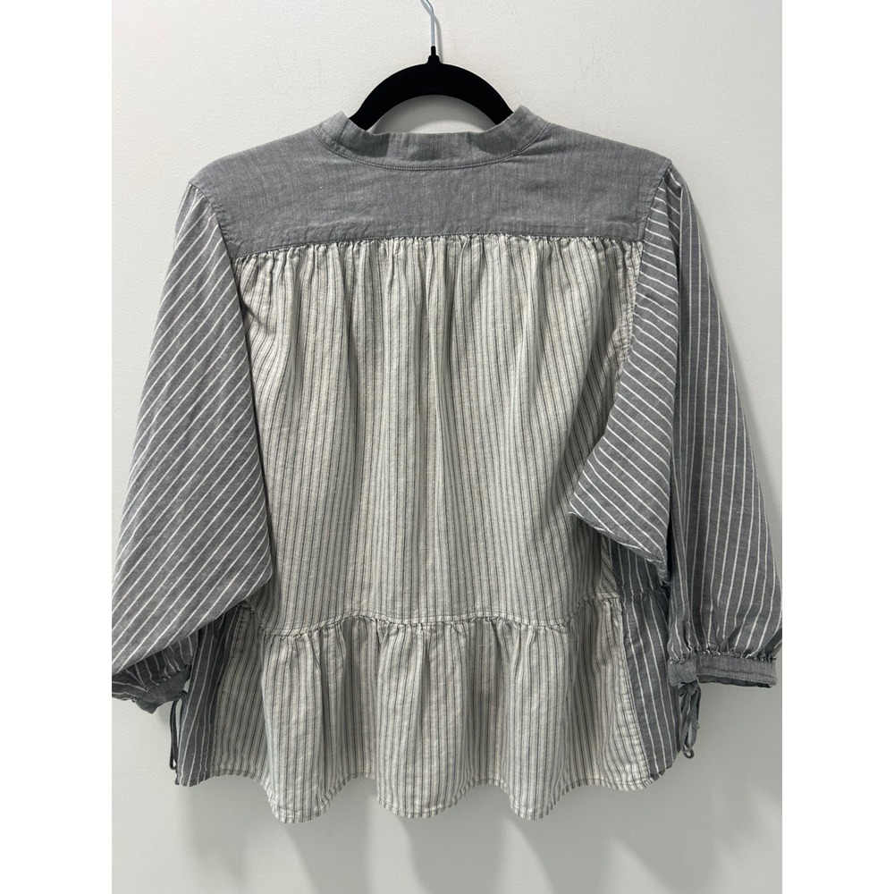 JW Anderson x Uniqlo Grey White Striped Linen Cotton Peplum Tie Blouse Top M - Picture 8 of 9
